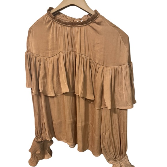 The Drop Tan Ruffled Blouse With Long Ruffled Sleeves - Picture 3 of 7